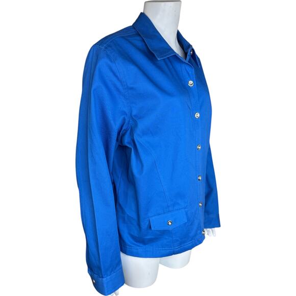 Bechamel Women's XL Blue Lightweight Button-Front Long Sleeve Jacket 100% Cotton - Picture 11 of 13